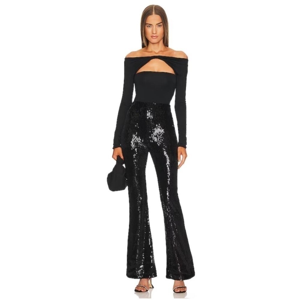Revolve NBD X Marianna Hewit black sequin flare pants